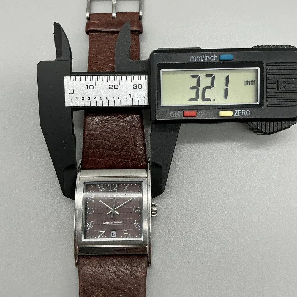 Kenneth Cole KC1238 Mens Watch 32mm Silver Tone Brown Leather Date New Battery